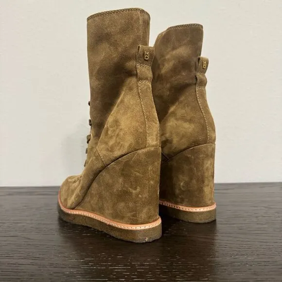 Veronica Beard Ananya Wedge Boots Lace Up Leather Suede Shearling Size 7