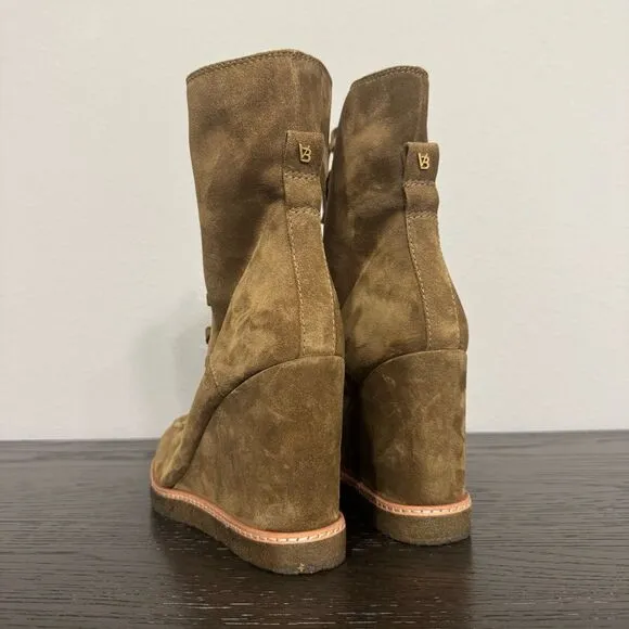 Veronica Beard Ananya Wedge Boots Lace Up Leather Suede Shearling Size 7