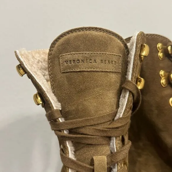 Veronica Beard Ananya Wedge Boots Lace Up Leather Suede Shearling Size 7