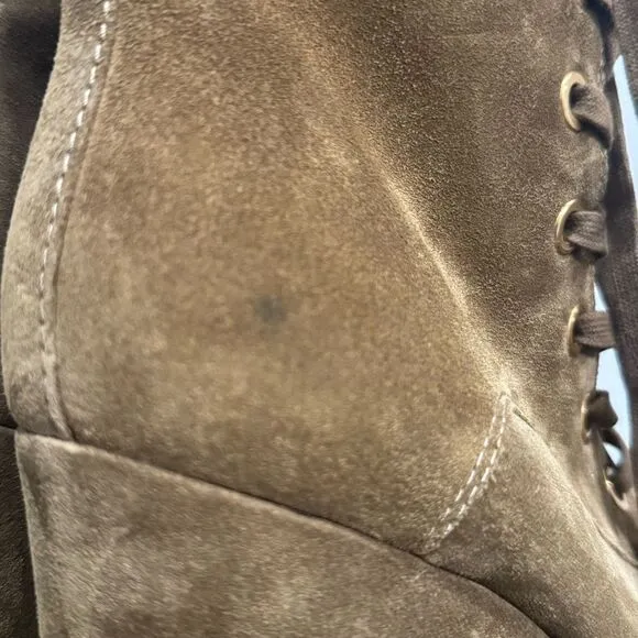 Veronica Beard Ananya Wedge Boots Lace Up Leather Suede Shearling Size 7