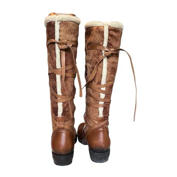 Vic Matie Women’s Size 39 Brown Leather Shearling Lined Boots Strap Designer