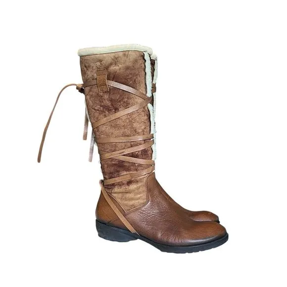 Vic Matie Women’s Size 39 Brown Leather Shearling Lined Boots Strap Designer
