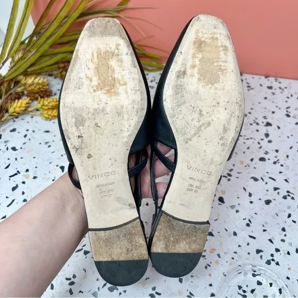 VINCE Bernice Black Leather Slingback Women’s Mules Flats Sz 8.5