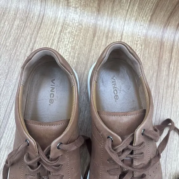 Vince Brady Leather  Luggage Brown Low Lace Up Casual Sneakers Mens Size 12 M
