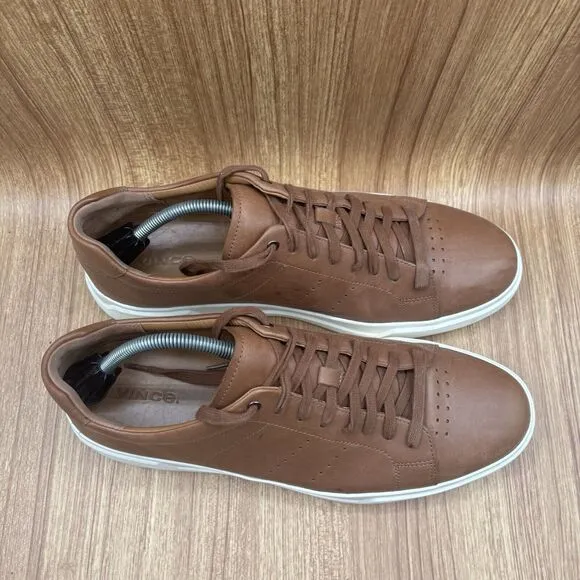 Vince Brady Leather  Luggage Brown Low Lace Up Casual Sneakers Mens Size 12 M