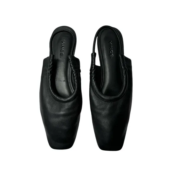 Vince | Cadya Leather Slingback Ballerina Flats in Black Leather 38/8
