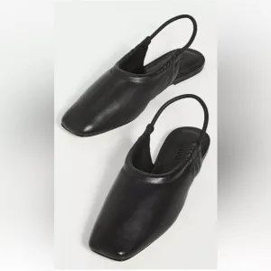 Vince | Cadya Leather Slingback Ballerina Flats in Black Leather 38/8