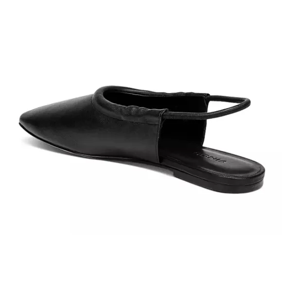 Vince | Cadya Leather Slingback Ballerina Flats in Black Leather 38/8
