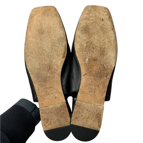 Vince | Cadya Leather Slingback Ballerina Flats in Black Leather 38/8