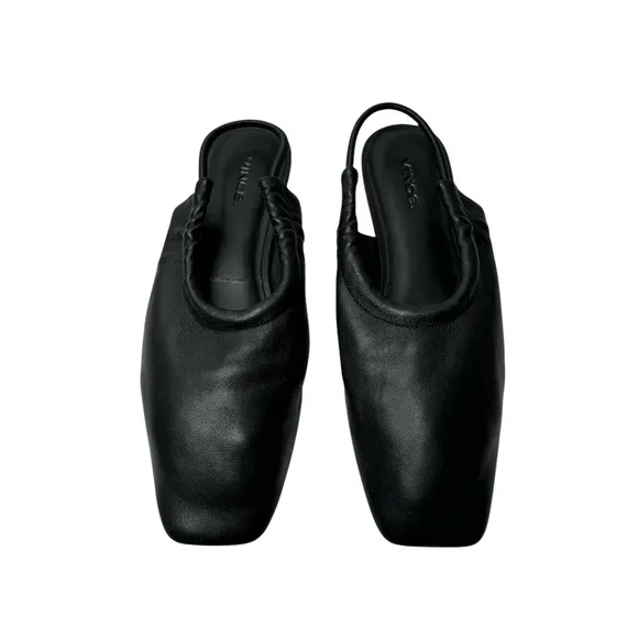 Vince | Cadya Leather Slingback Ballerina Flats in Black Leather 38/8