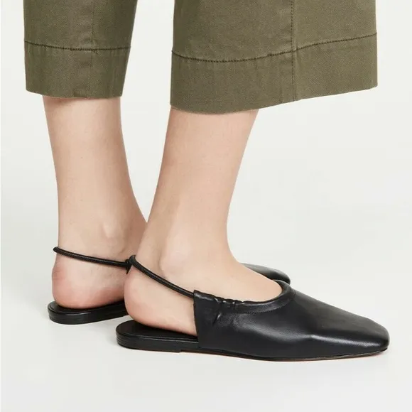 Vince | Cadya Leather Slingback Ballerina Flats in Black Leather 38/8