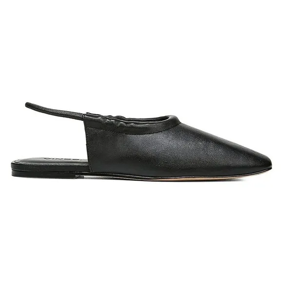 Vince | Cadya Leather Slingback Ballerina Flats in Black Leather 38/8