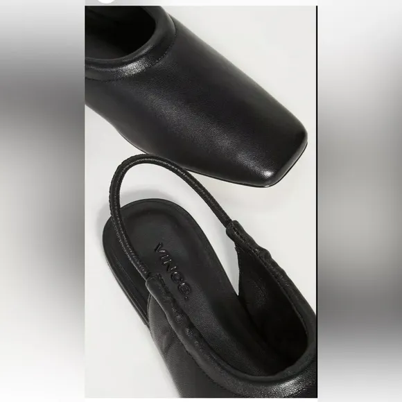 Vince | Cadya Leather Slingback Ballerina Flats in Black Leather 38/8