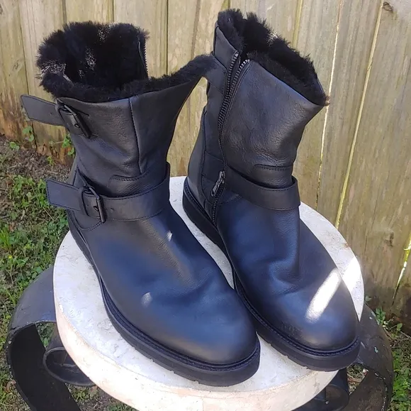 Vince Leather &amp; Shearling Buckle Boots