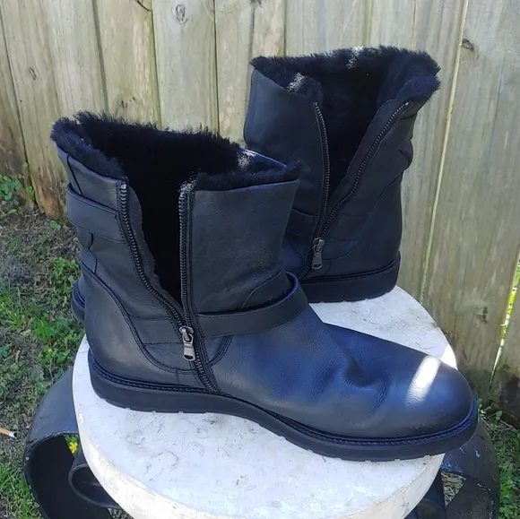 Vince Leather &amp; Shearling Buckle Boots