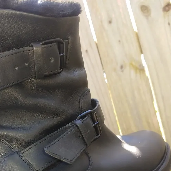 Vince Leather &amp; Shearling Buckle Boots
