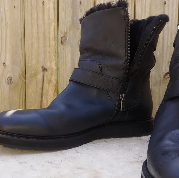 Vince Leather &amp; Shearling Buckle Boots