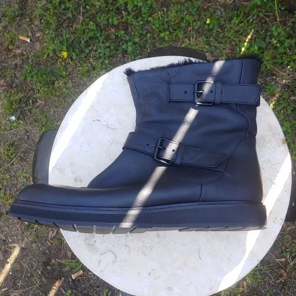Vince Leather &amp; Shearling Buckle Boots
