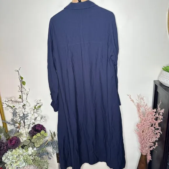 VINCE Maxi Shirt Dress Effortless Minimalist Chic Navy Blue Sz XL {Y39}