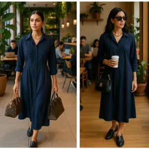 VINCE Maxi Shirt Dress Effortless Minimalist Chic Navy Blue Sz XL {Y39}