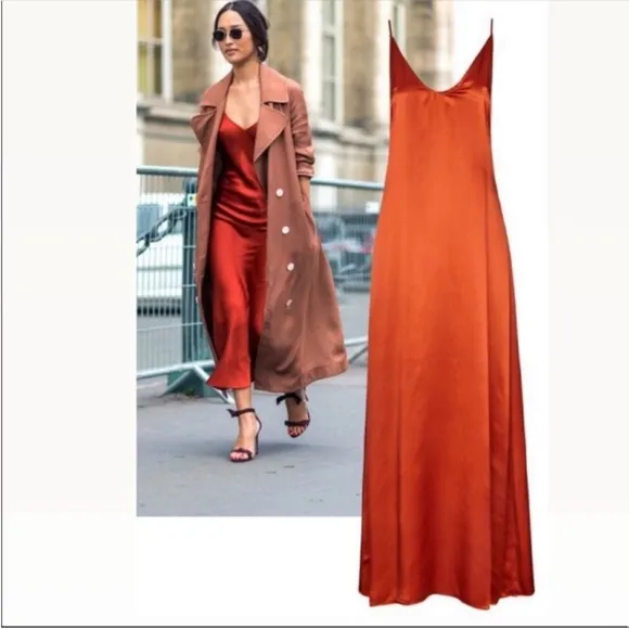VINCE Slim Fitted Slip Dress In Sangre