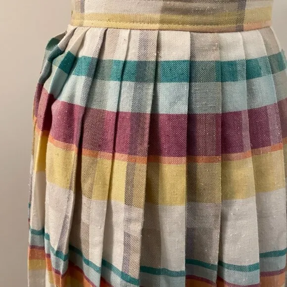 Vintage 1970s Gaytown Rainbow Plaid Pleated Midi Skirt Academia Fit and Flare XS