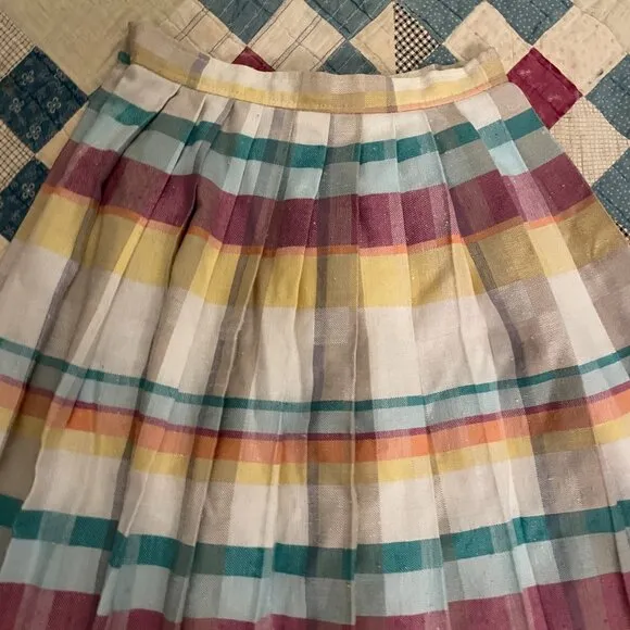 Vintage 1970s Gaytown Rainbow Plaid Pleated Midi Skirt Academia Fit and Flare XS