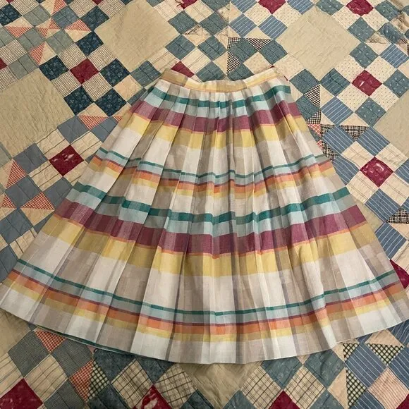 Vintage 1970s Gaytown Rainbow Plaid Pleated Midi Skirt Academia Fit and Flare XS