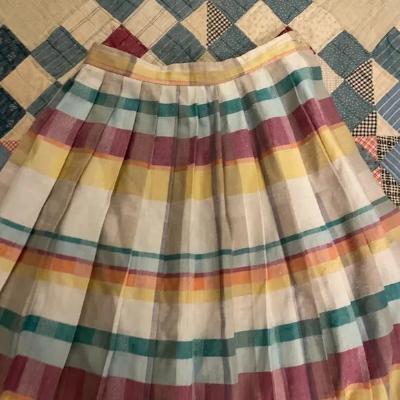 Vintage 1970s Gaytown Rainbow Plaid Pleated Midi Skirt Academia Fit and Flare XS