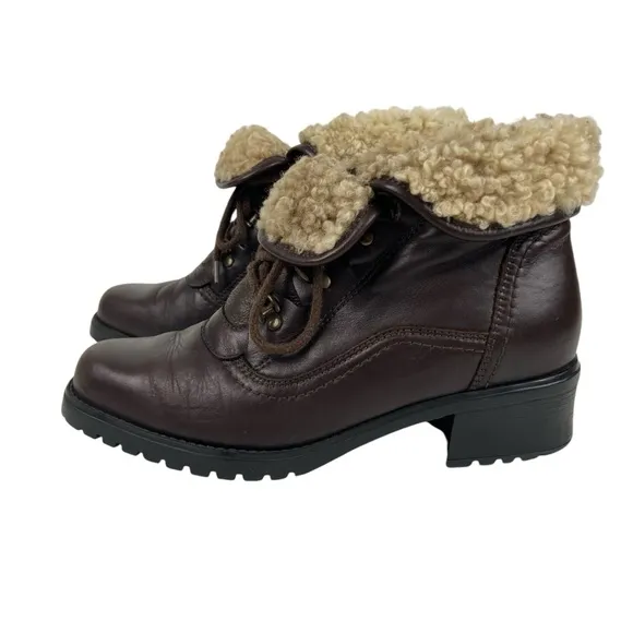 Vintage Barbo Shearling Lined Brown Leather Boots Sz 8