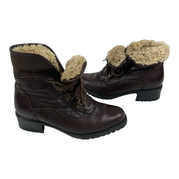 Vintage Barbo Shearling Lined Brown Leather Boots Sz 8