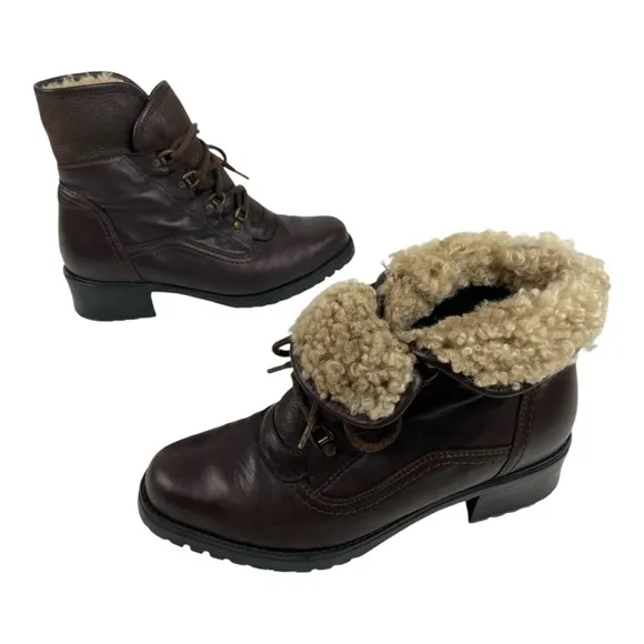Vintage Barbo Shearling Lined Brown Leather Boots Sz 8