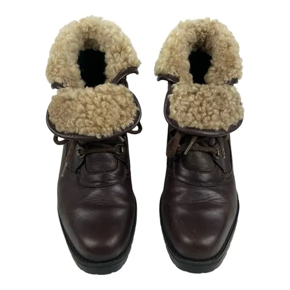 Vintage Barbo Shearling Lined Brown Leather Boots Sz 8