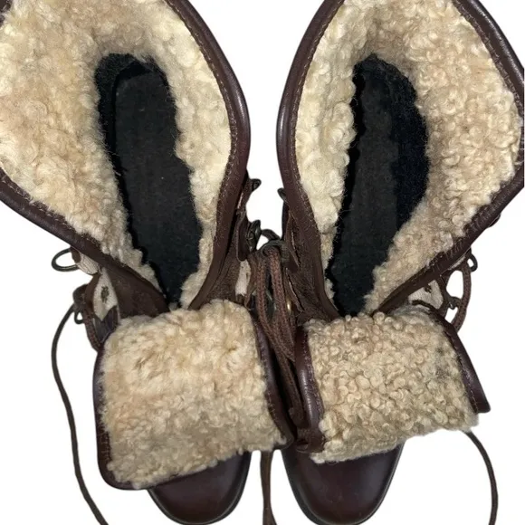 Vintage Barbo Shearling Lined Brown Leather Boots Sz 8