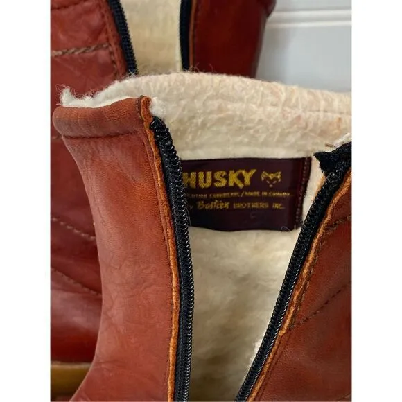 Vintage Husky Bastien Brothers Kanak Leather Fleece Lined Zipper Ankle Snow Boot