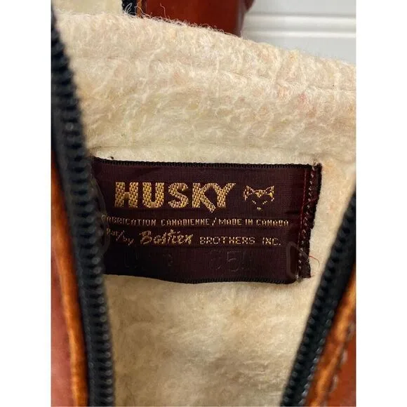 Vintage Husky Bastien Brothers Kanak Leather Fleece Lined Zipper Ankle Snow Boot