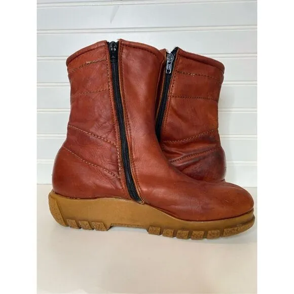 Vintage Husky Bastien Brothers Kanak Leather Fleece Lined Zipper Ankle Snow Boot