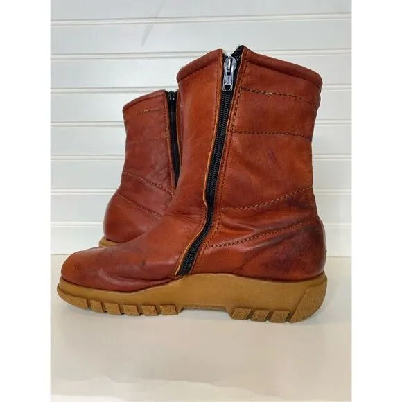Vintage Husky Bastien Brothers Kanak Leather Fleece Lined Zipper Ankle Snow Boot