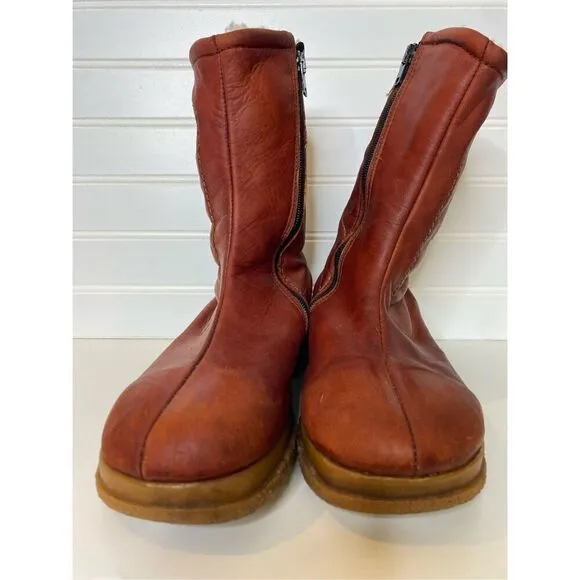Vintage Husky Bastien Brothers Kanak Leather Fleece Lined Zipper Ankle Snow Boot