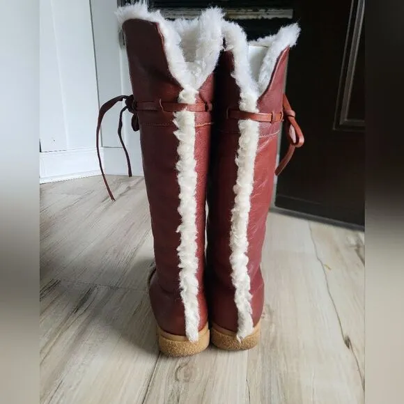 Vintage Husky Bastien Womens Pull On Leather Faux Sherpa Boots Shearling Size 9M