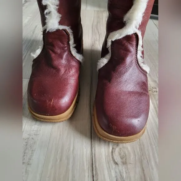 Vintage Husky Bastien Womens Pull On Leather Faux Sherpa Boots Shearling Size 9M
