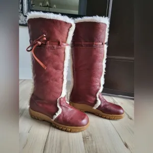 Vintage Husky Bastien Womens Pull On Leather Faux Sherpa Boots Shearling Size 9M