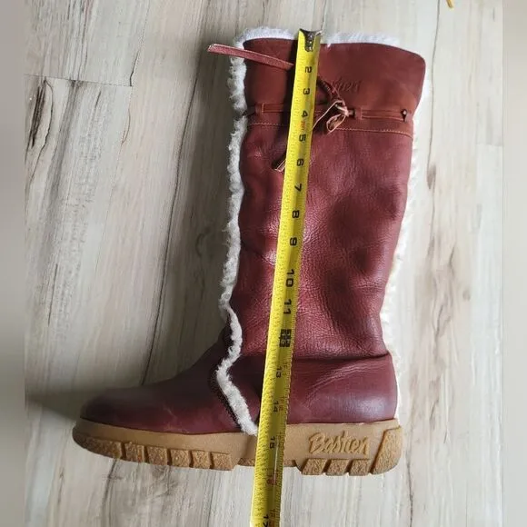 Vintage Husky Bastien Womens Pull On Leather Faux Sherpa Boots Shearling Size 9M