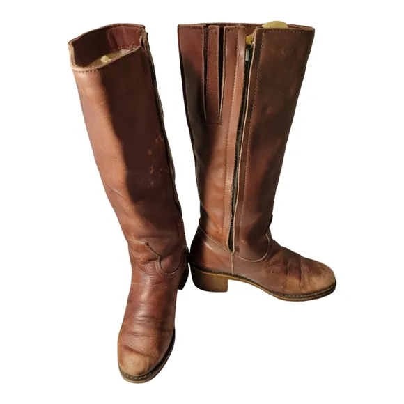 Vintage LL BEAN Calf Boots Blondo Leather Shearling Lined Medium Brown Canada