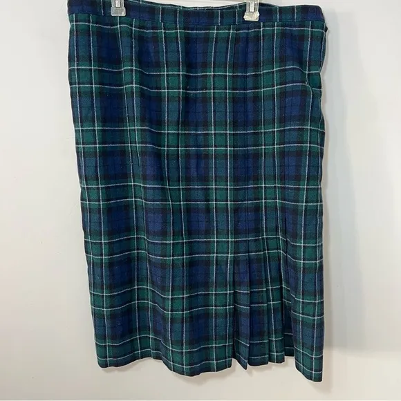 Vintage Pendleton blue green tartan plaid midi skirt size 24 preppy schoolgirl