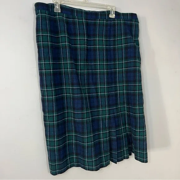 Vintage Pendleton blue green tartan plaid midi skirt size 24 preppy schoolgirl
