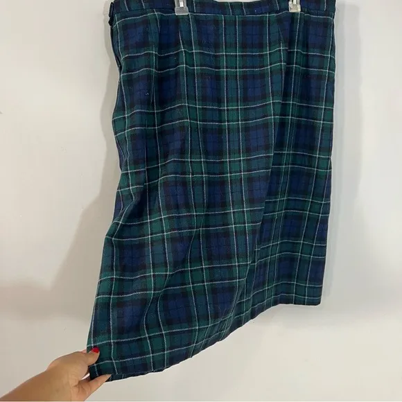 Vintage Pendleton blue green tartan plaid midi skirt size 24 preppy schoolgirl