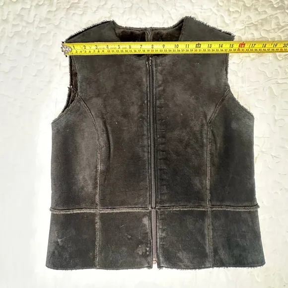 Vintage Suede Shearling Vest Y2K Boho Western Raw Edge Leather Layering Size 8