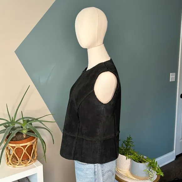 Vintage Suede Shearling Vest Y2K Boho Western Raw Edge Leather Layering Size 8