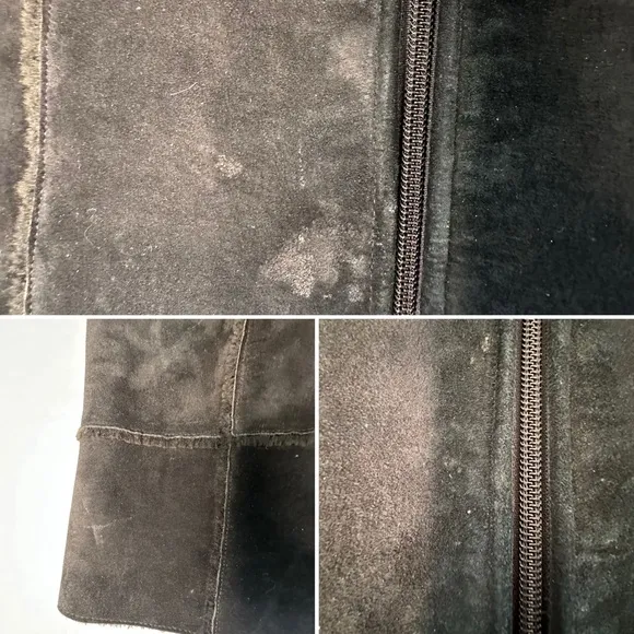 Vintage Suede Shearling Vest Y2K Boho Western Raw Edge Leather Layering Size 8